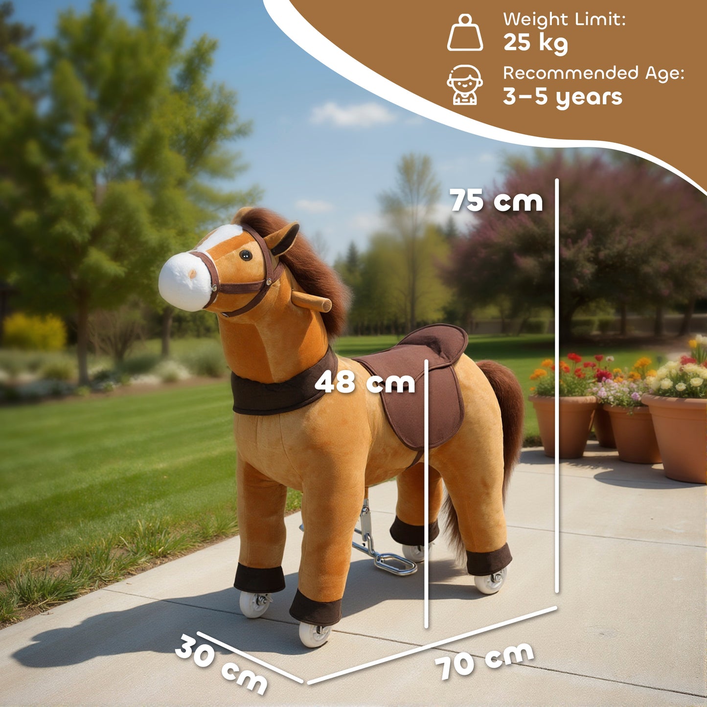Ride On Horse, Plush Walking Horse Toy with Wheels and Saddle