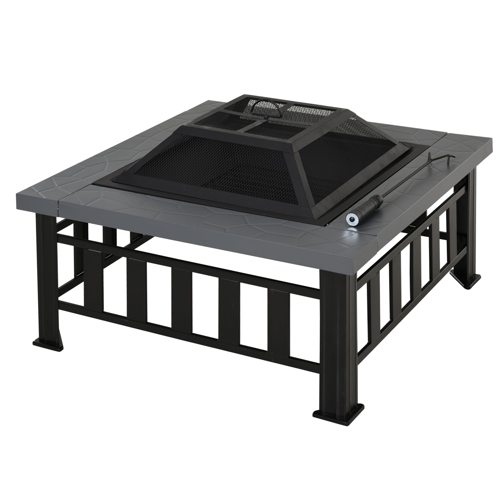 Metal Large Firepit Outdoor Square Fire Pit Brazier with Rain Cover