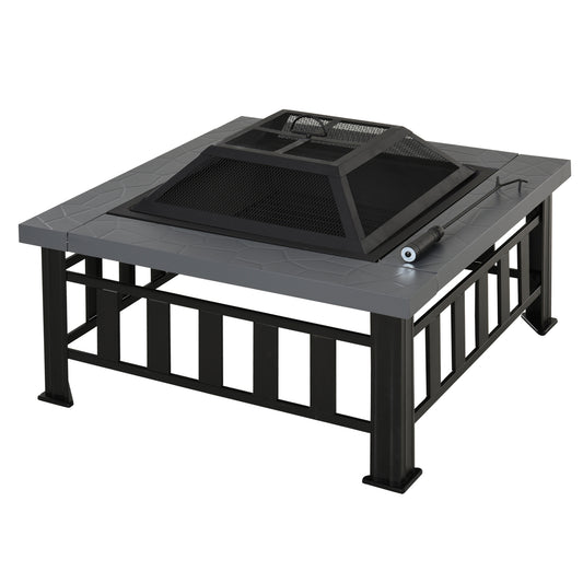 Metal Large Firepit Outdoor Square Fire Pit Brazier with Rain Cover