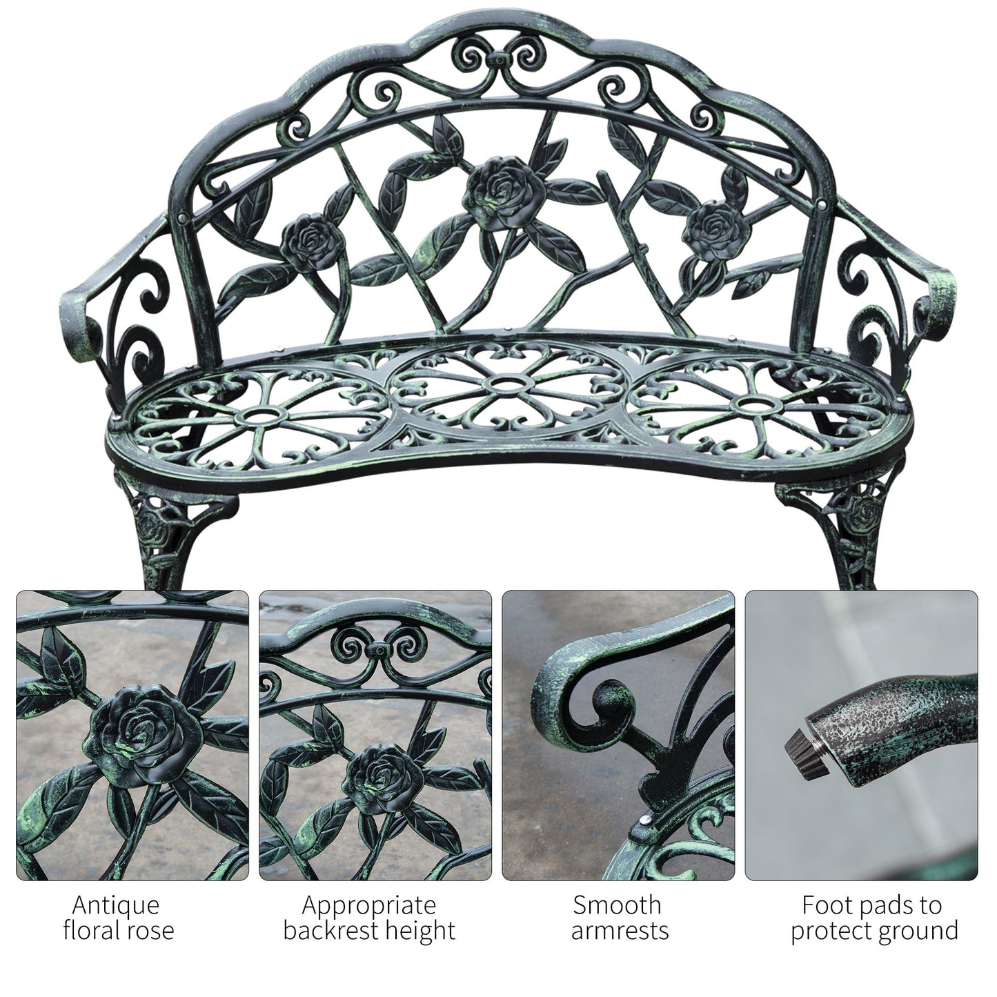 Cast Aluminum Garden Bench-Antique