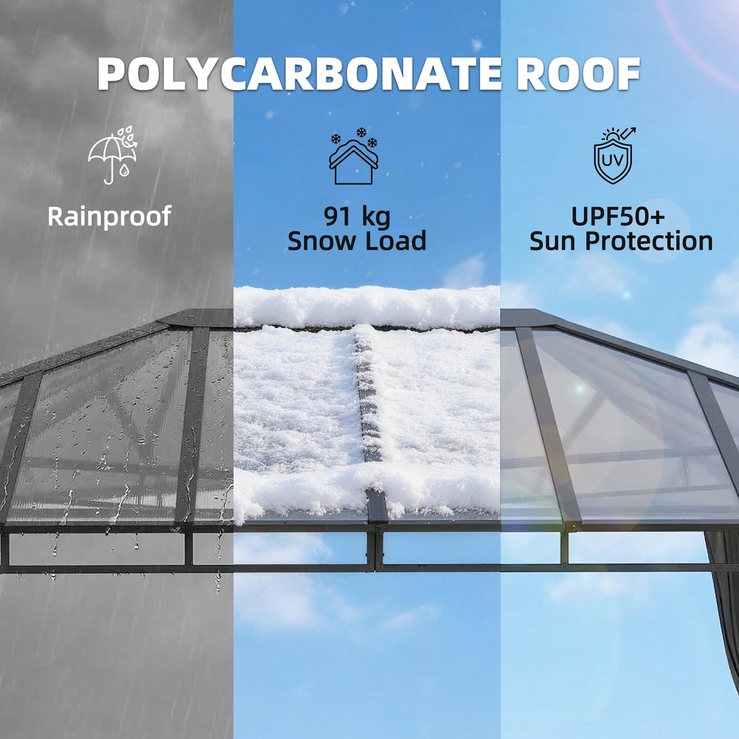 3 x 4 m Outdoor Hardtop Gazebo Canopy with PC Roof