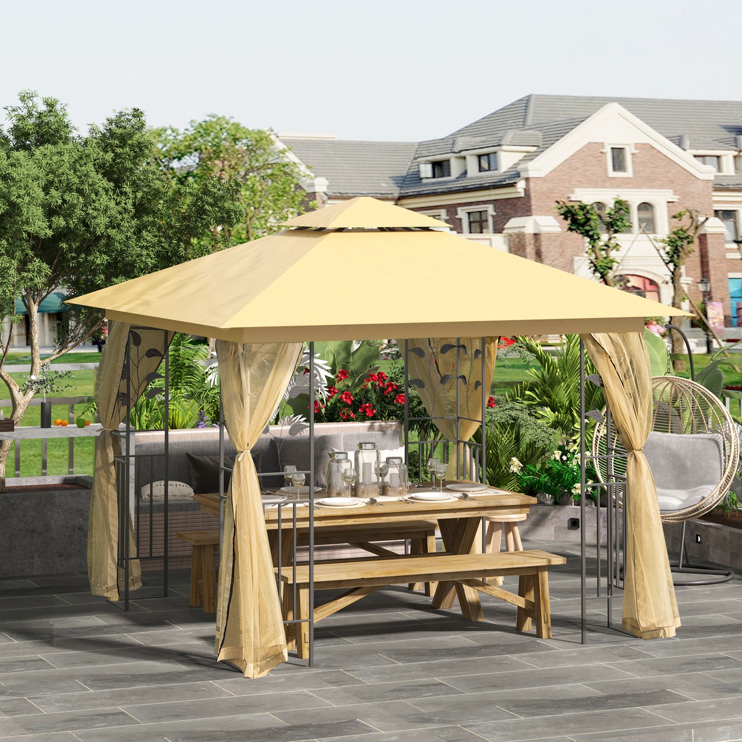 3(m) x 3(m) Garden Gazebo, Double Roof Outdoor Gazebo Canopy Shelter (1)