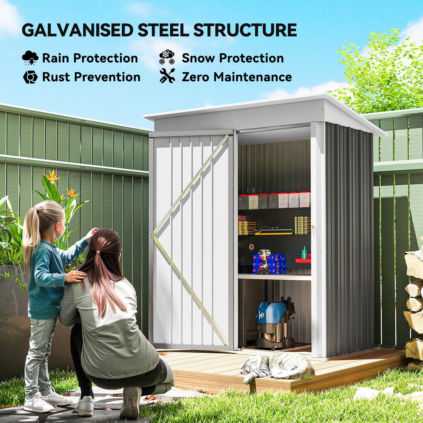 Metal Garden Shed, Outdoor Lean-to Shed for Tool Motor Bike