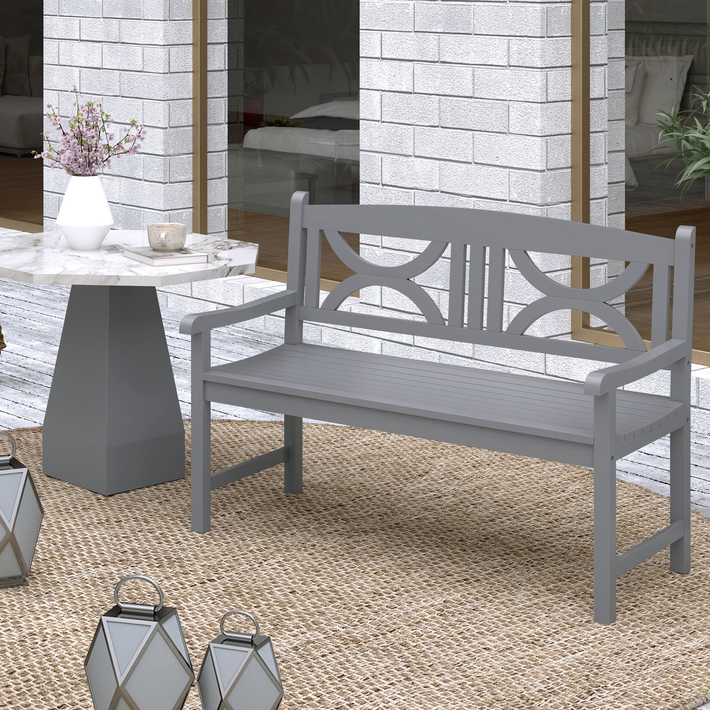 2-Seater Wooden Garden Bench Outdoor Patio Loveseat for Porch