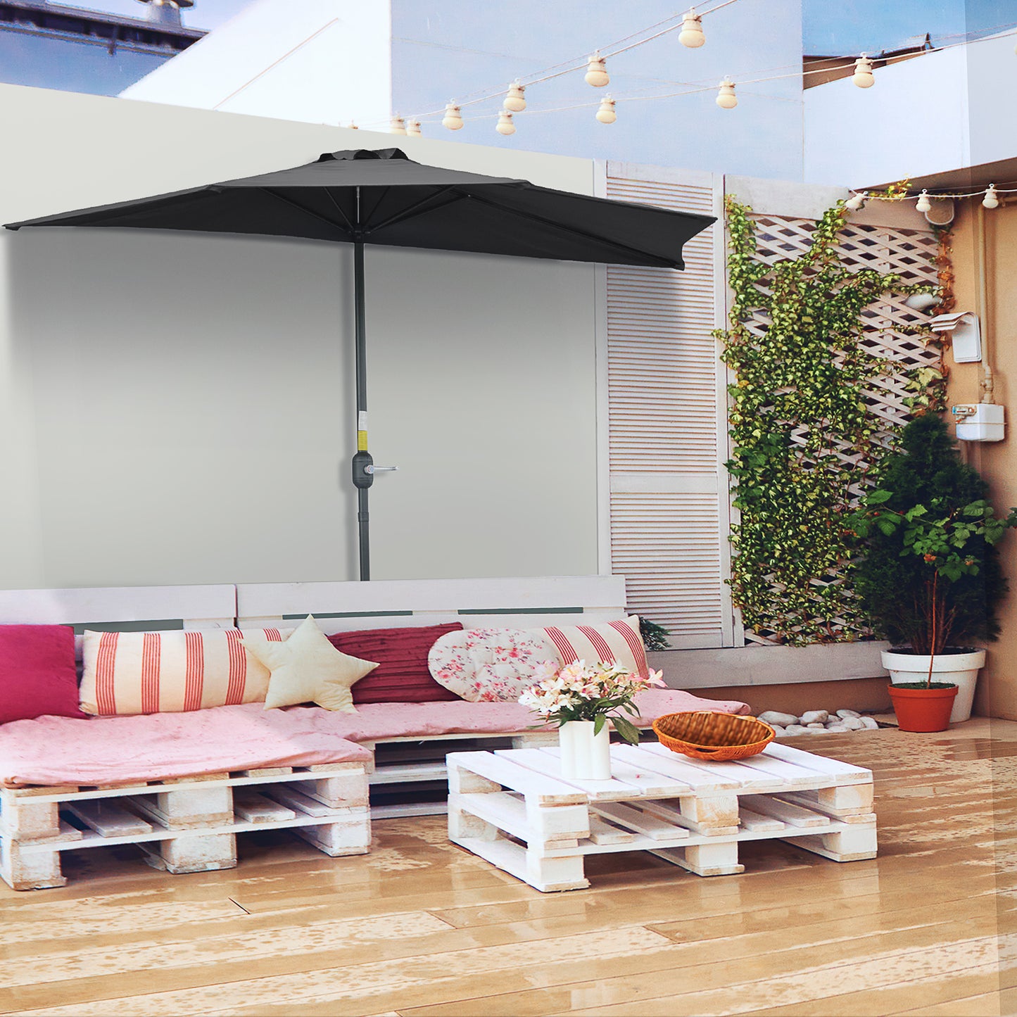 3(m) Half Parasol, Semi Round Umbrella with Metal Frame