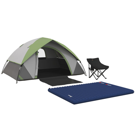 Camping Tent with Inflatable Mattress and Camping Chair