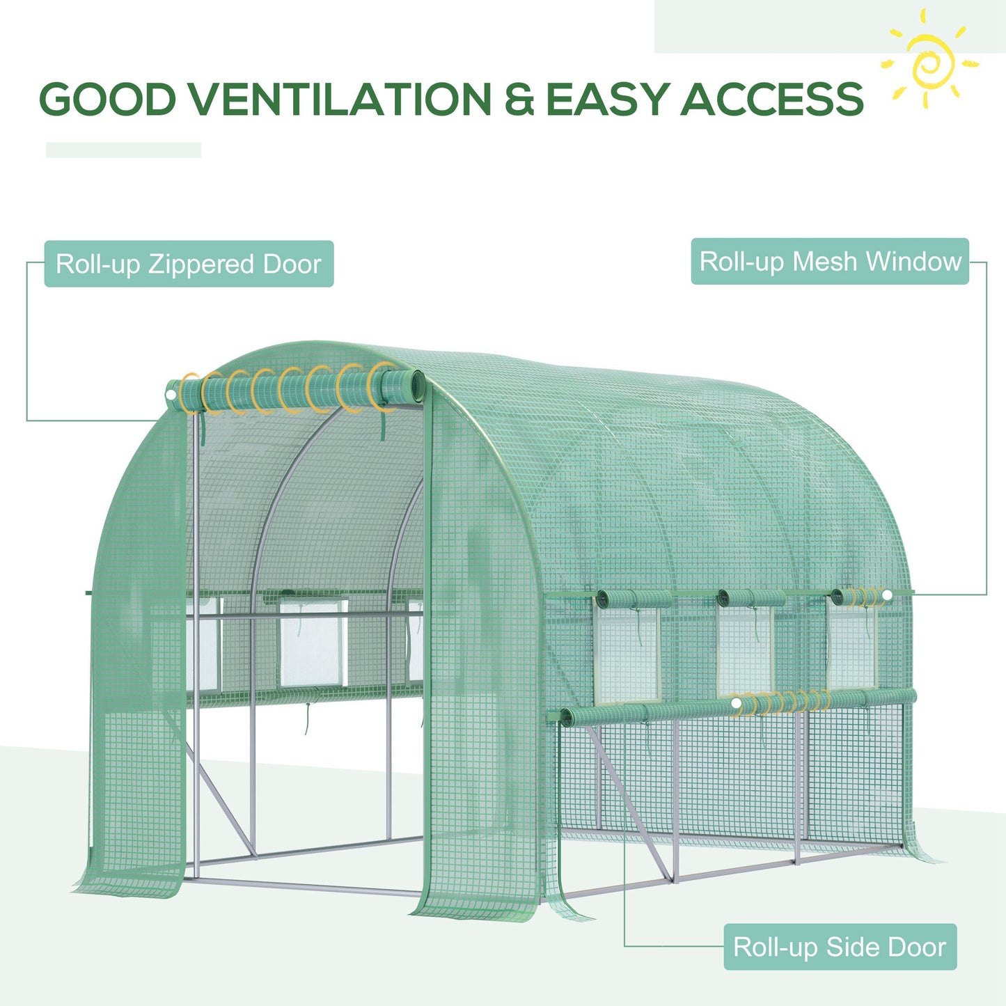 Walk-in Polytunnel Greenhouse Green House with Roll-up Sidewalls