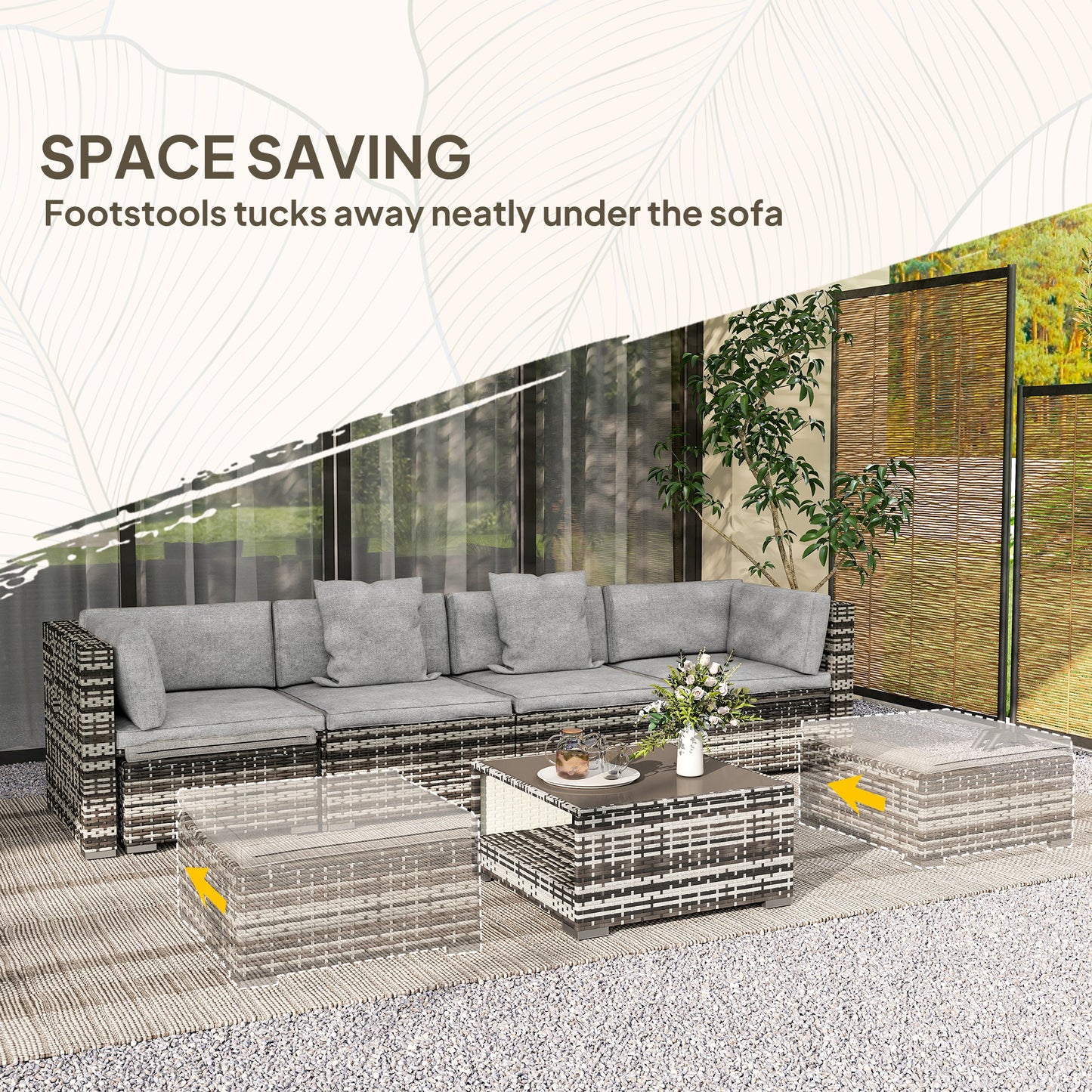 Seven-Piece Rattan Patio Furniture Set, with Cushions