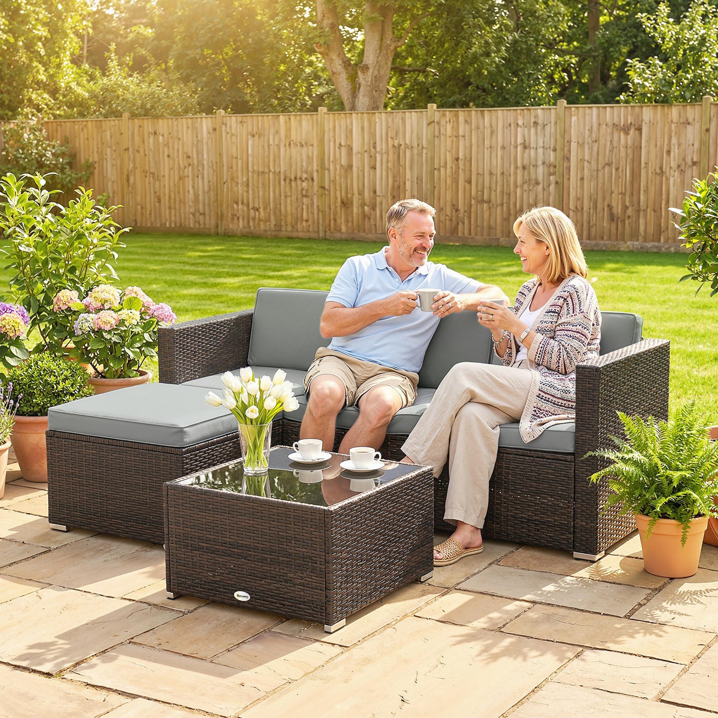 3 Pieces Garden Furniture Set w/ Cushions