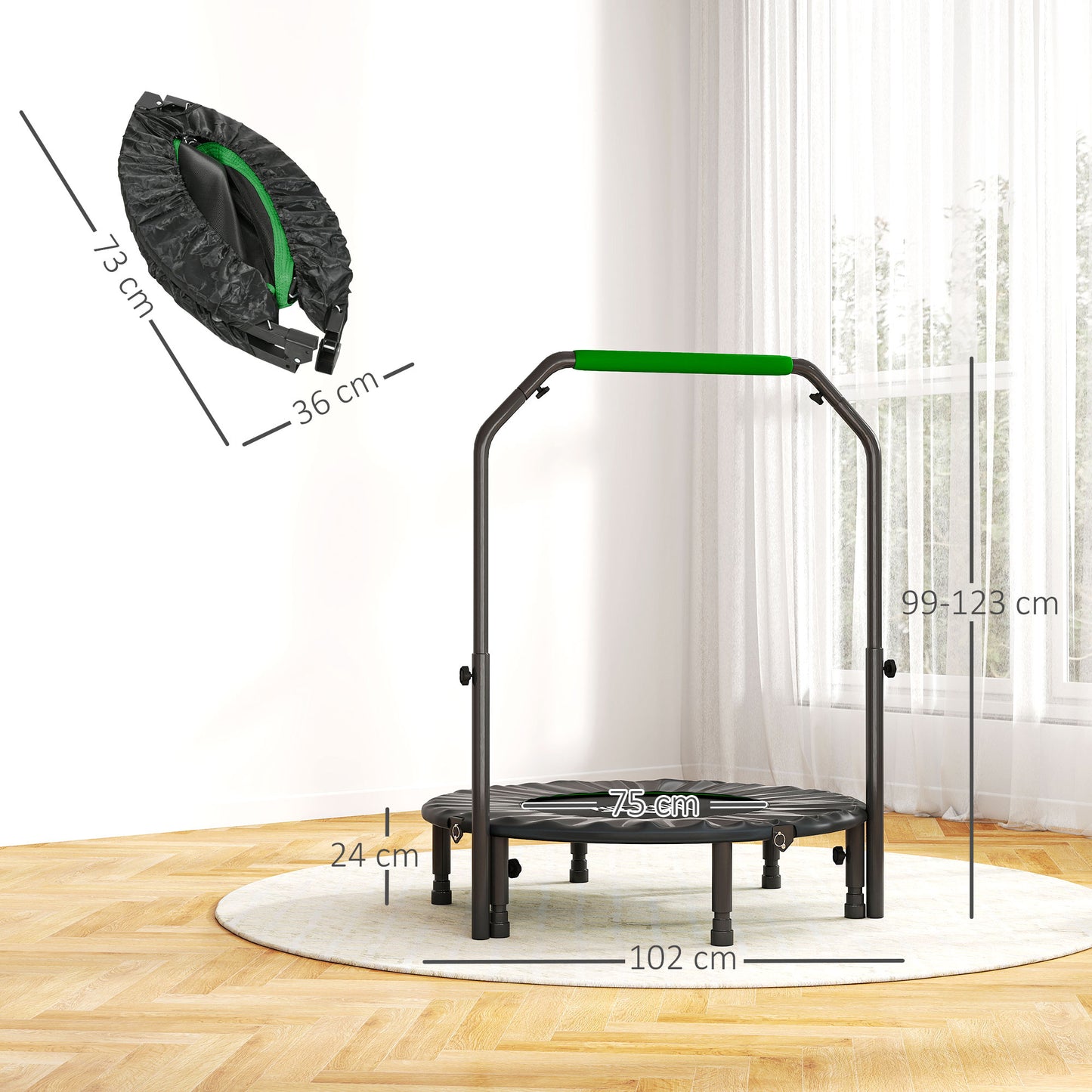40" Foldable Mini Fitness Trampoline, with Adjustable Foam Handle