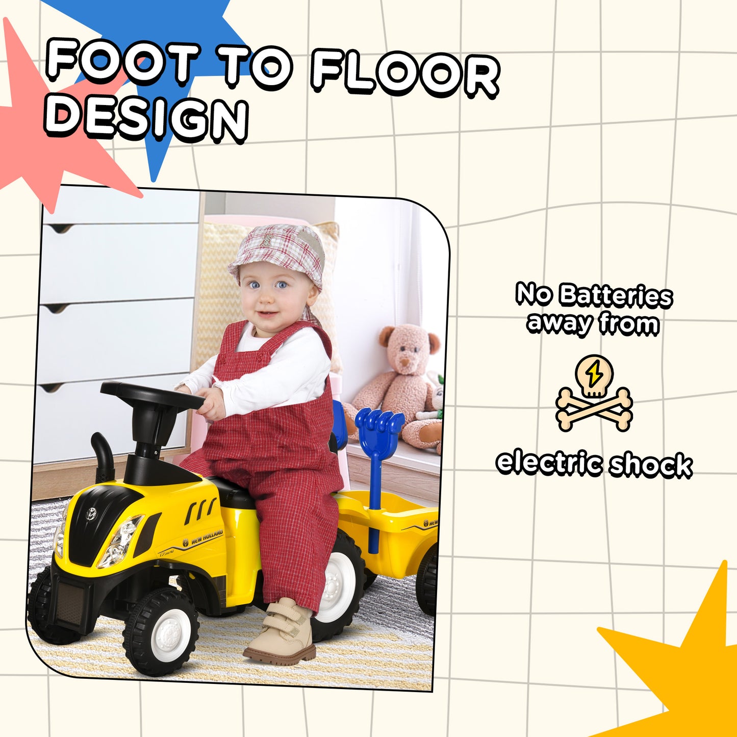 Ride On Tractor Toddler Walker Foot To Floor Slider w/ Horn Storage