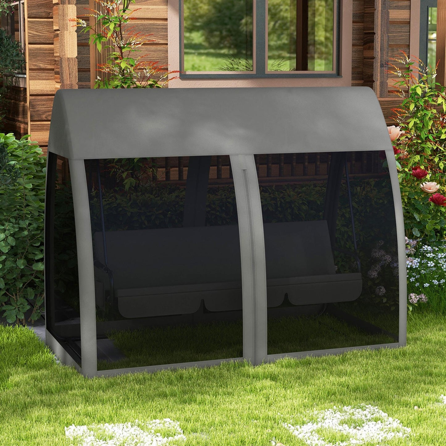 Three-Seater Convertible Swing Chair/Bed, with Curtained Canopy