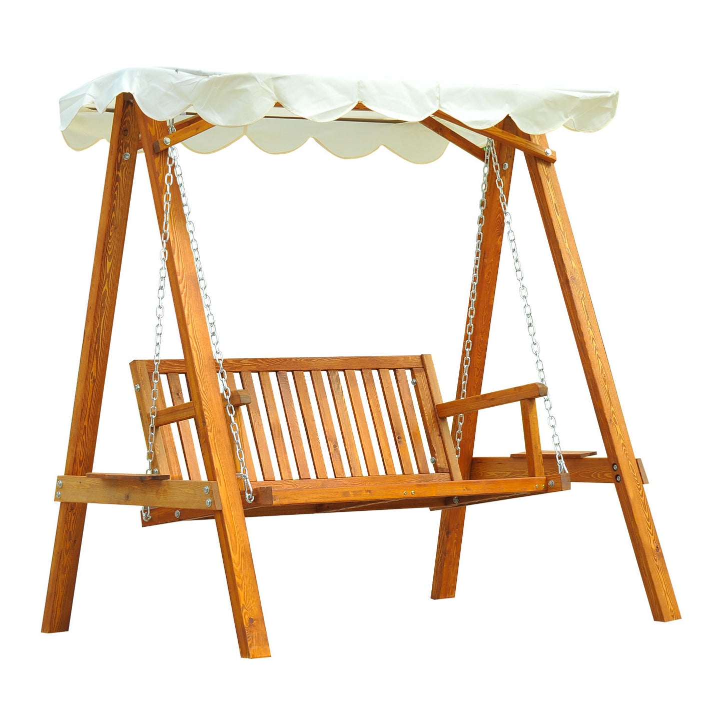 2 Seater Garden Swing Seat with Canopy, Wooden Swing Chair