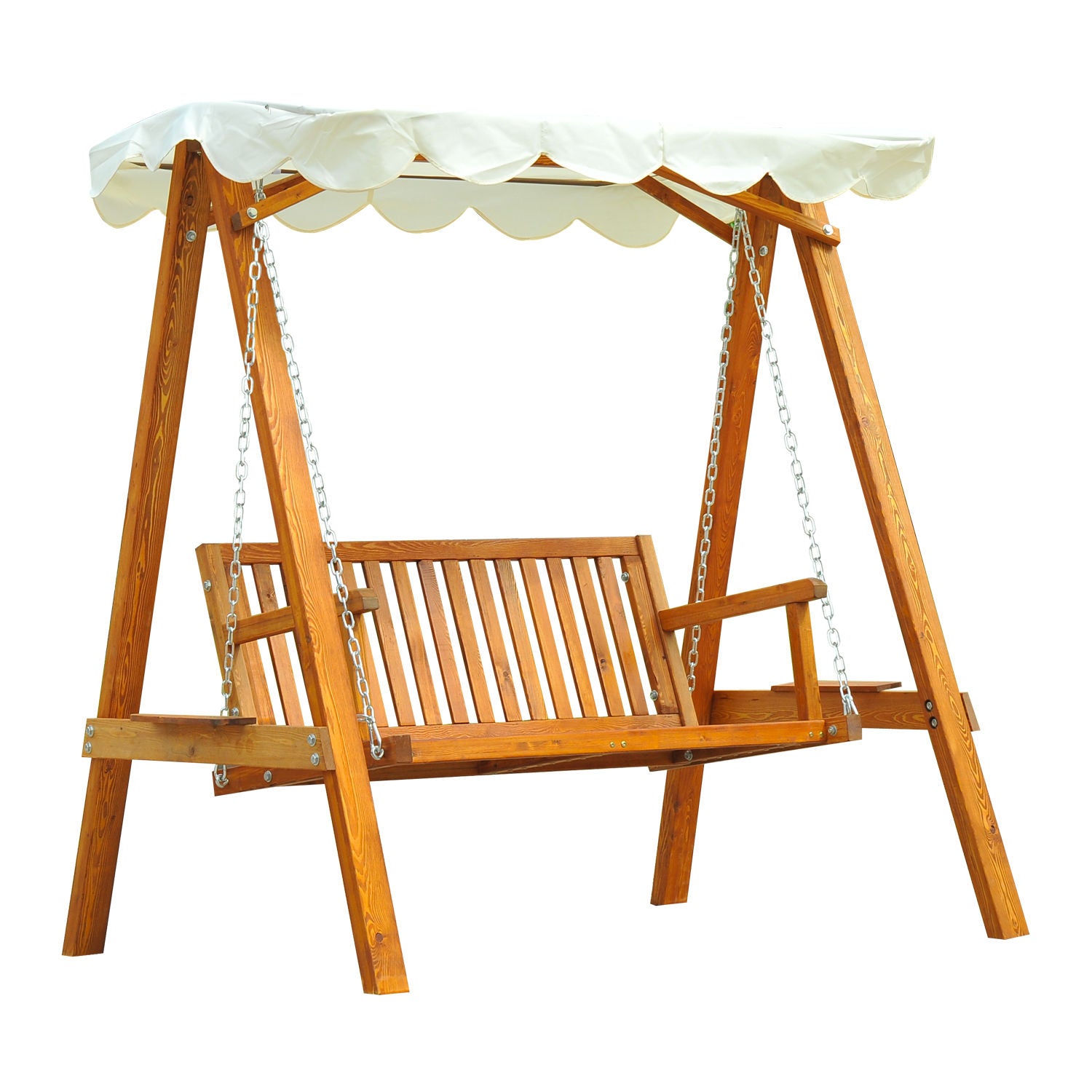 2 Seater Garden Swing Seat with Canopy, Wooden Swing Chair