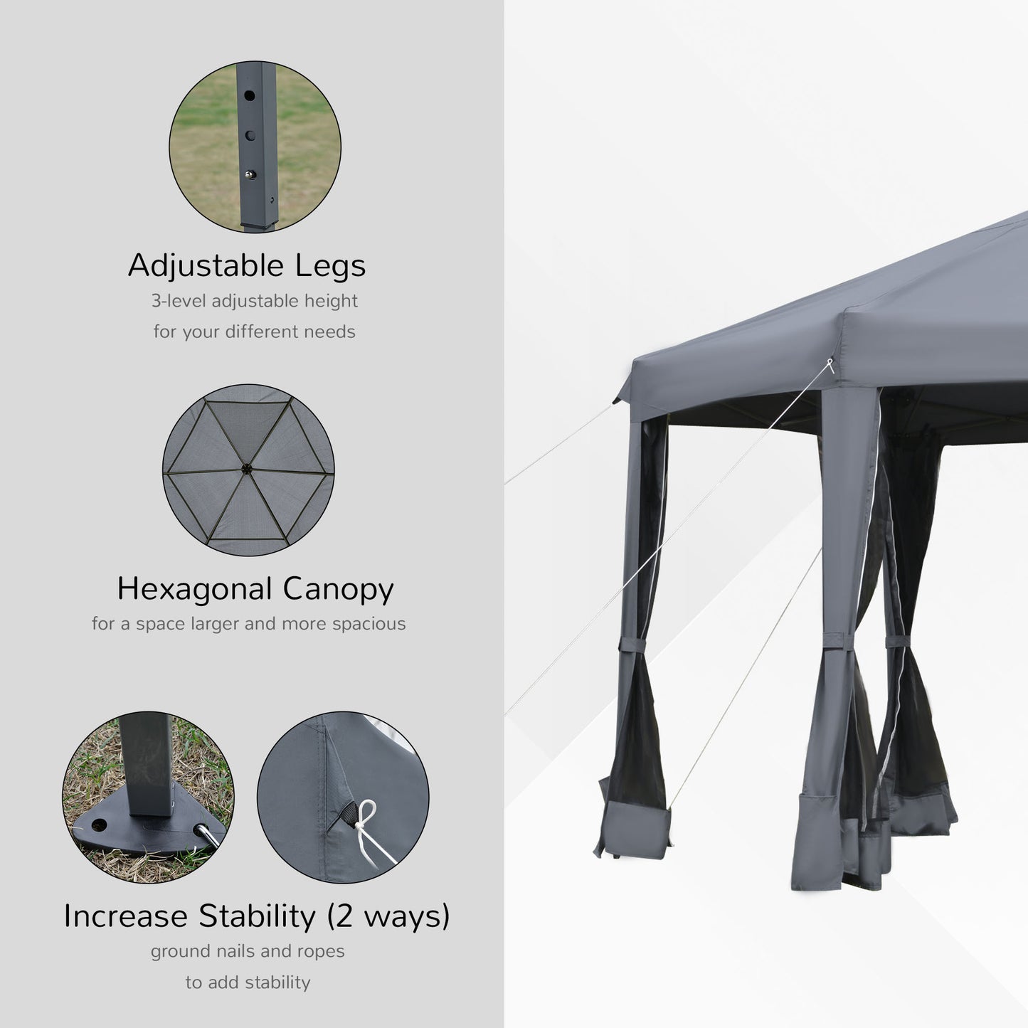 3.8m x 3.2m Pop Up Gazebo Hexagonal Canopy Tent Outdoor Sun