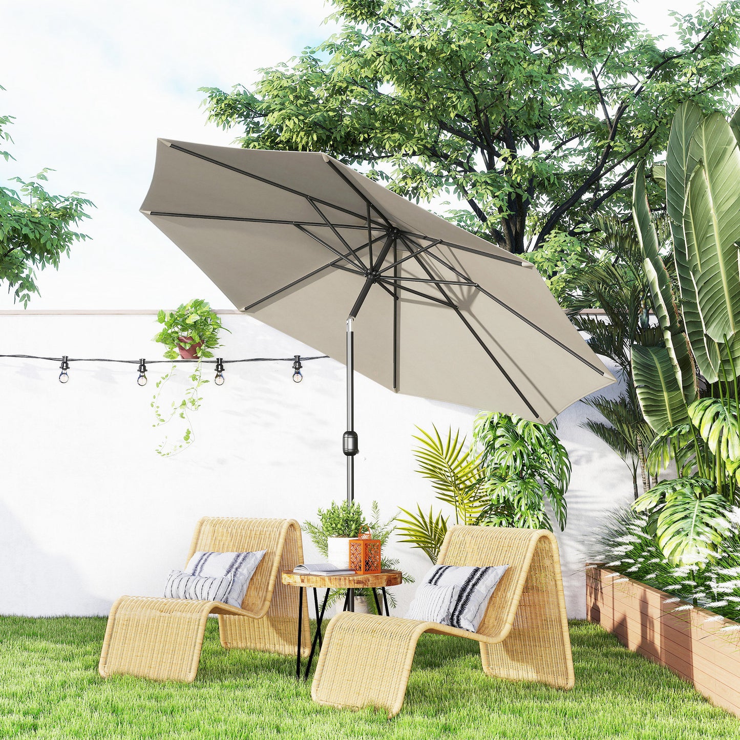 3(m) Tilting Parasol Garden Umbrellas, Outdoor Sun Shade with 8 Ribs