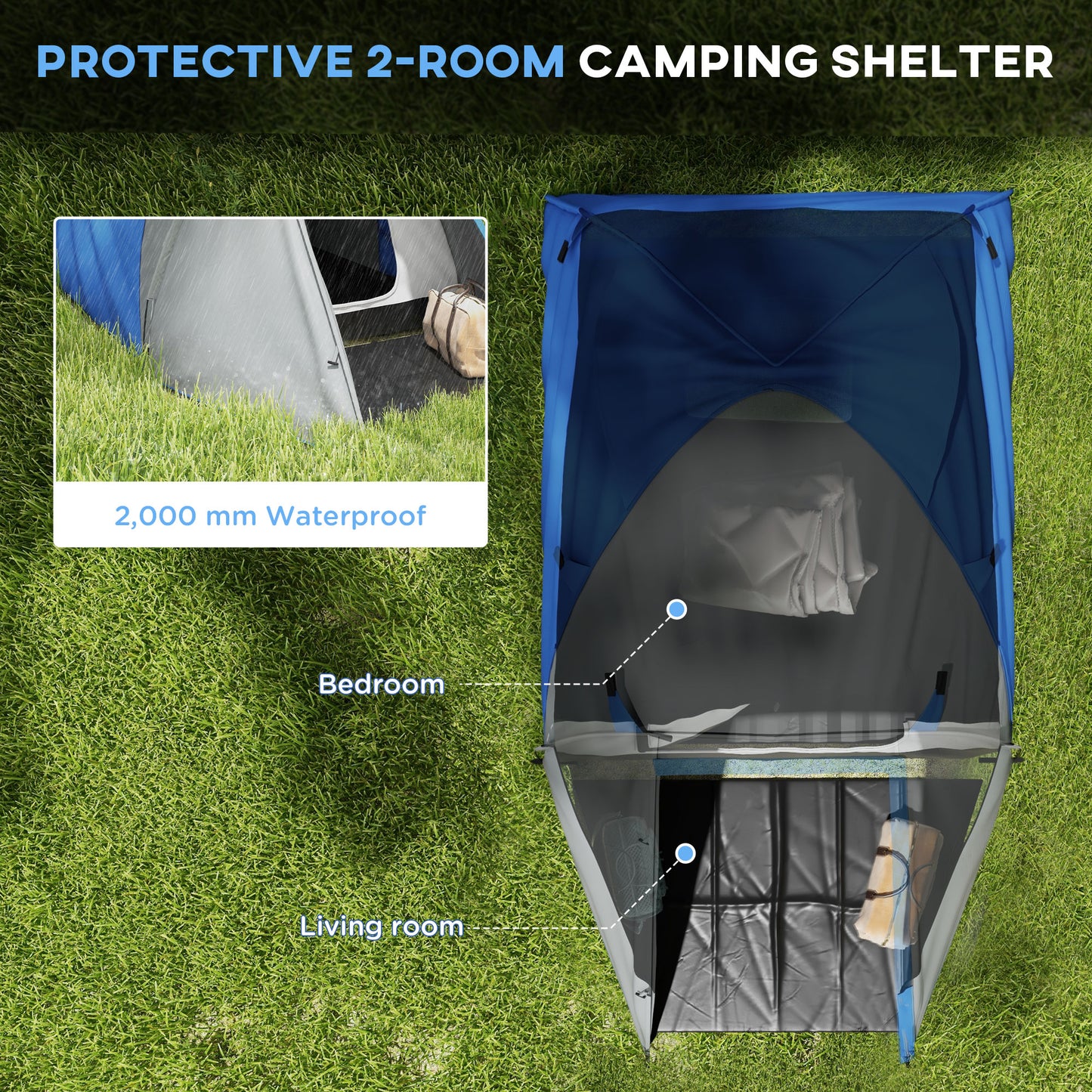 Two-Man Dome Tent, with Front Porch and Accessories - Blue/Grey
