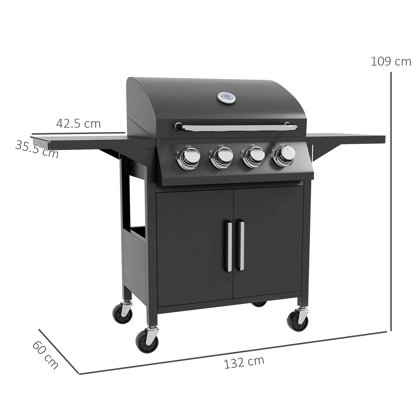 4 Burner Gas BBQ Grill Outdoor Portable Barbecue Trolley w/ Warming