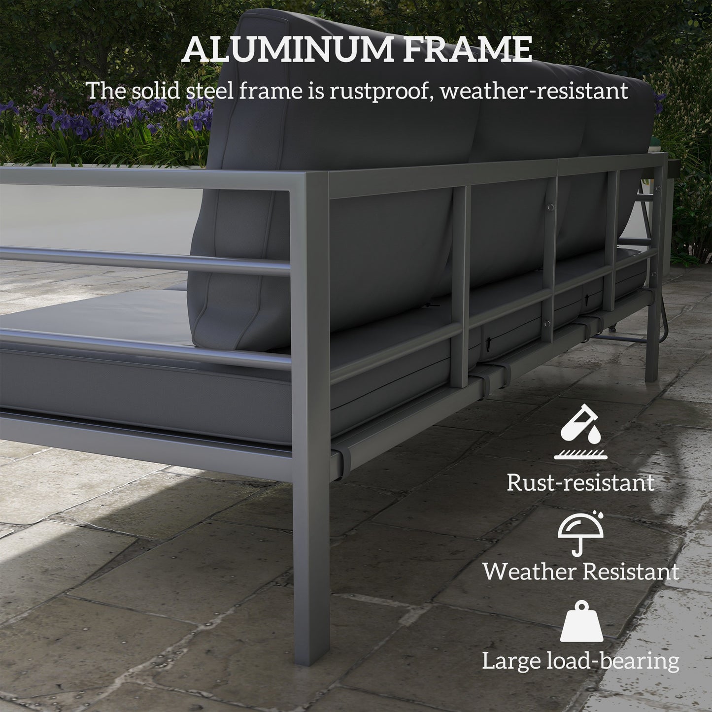 Aluminium Three-Seater Garden Bench, with Cushions
