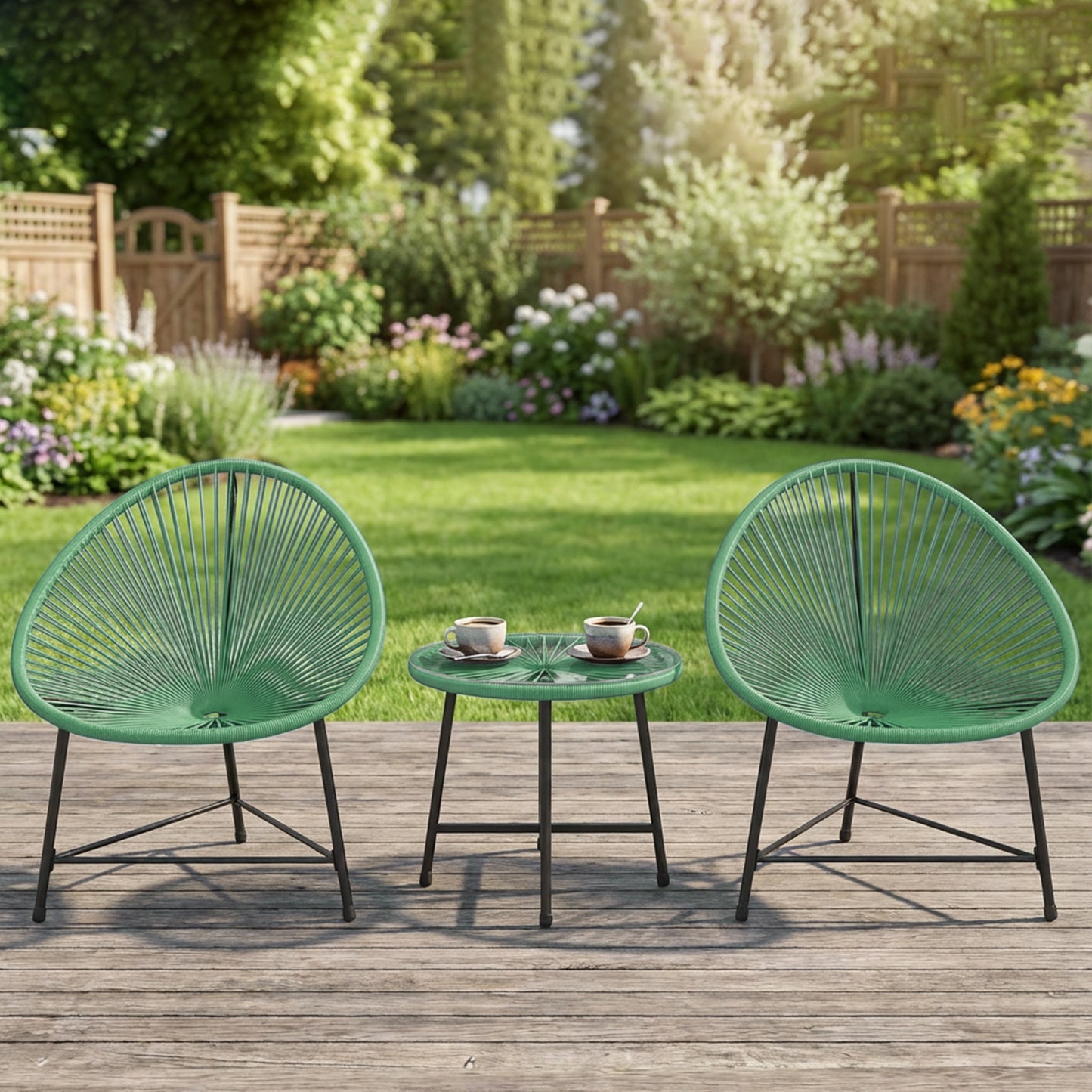 Rattan Bistro Set with Acapulco Chairs and Glass Table