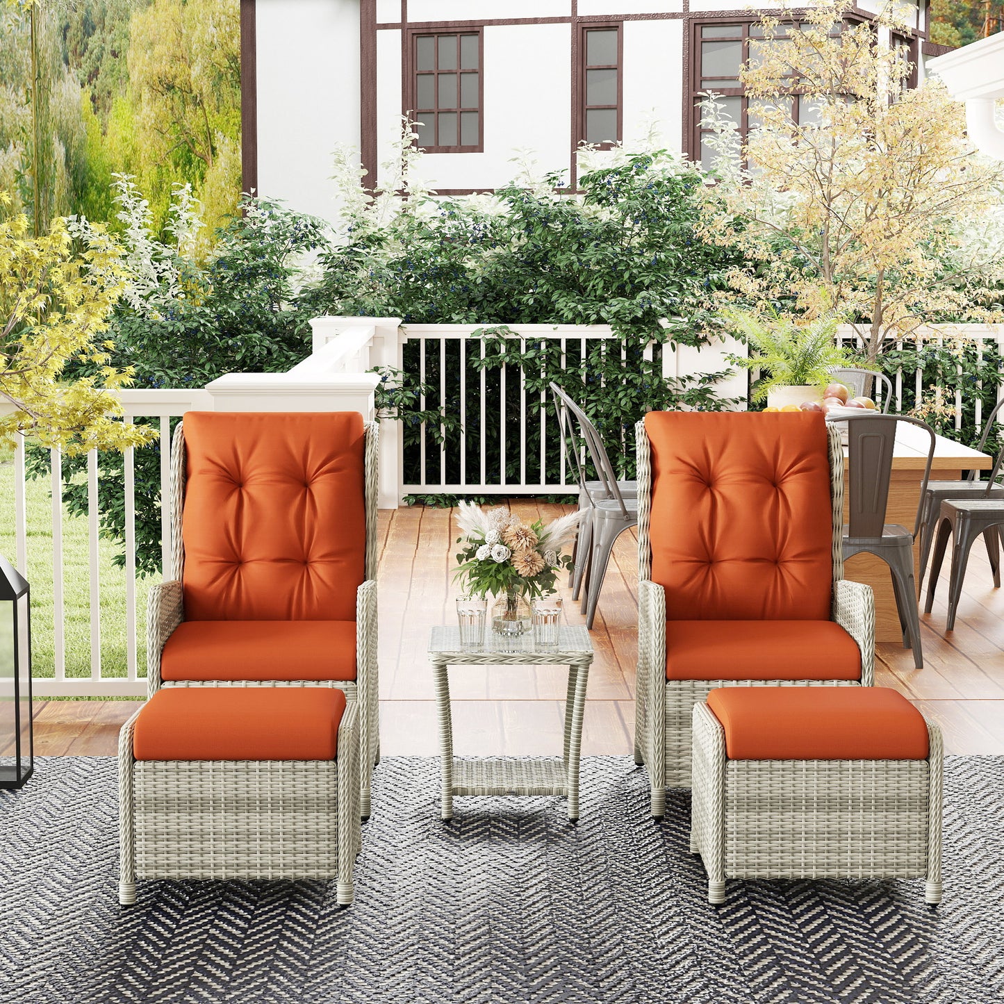 5 Pieces Rattan Bistro Set with Adjustable Back