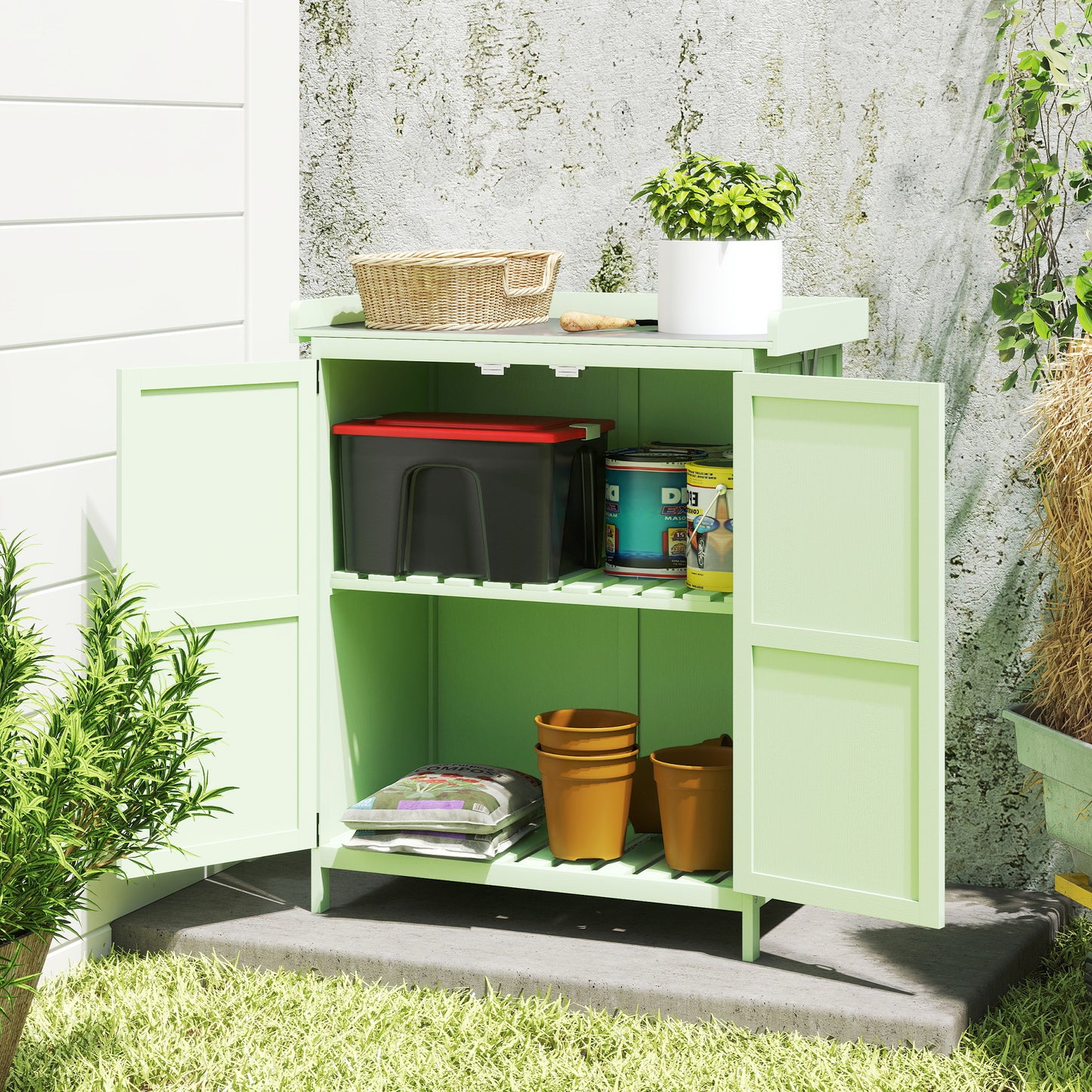 Wooden Garden Shed, Garden Tool Storage Shed with Hinged Roof