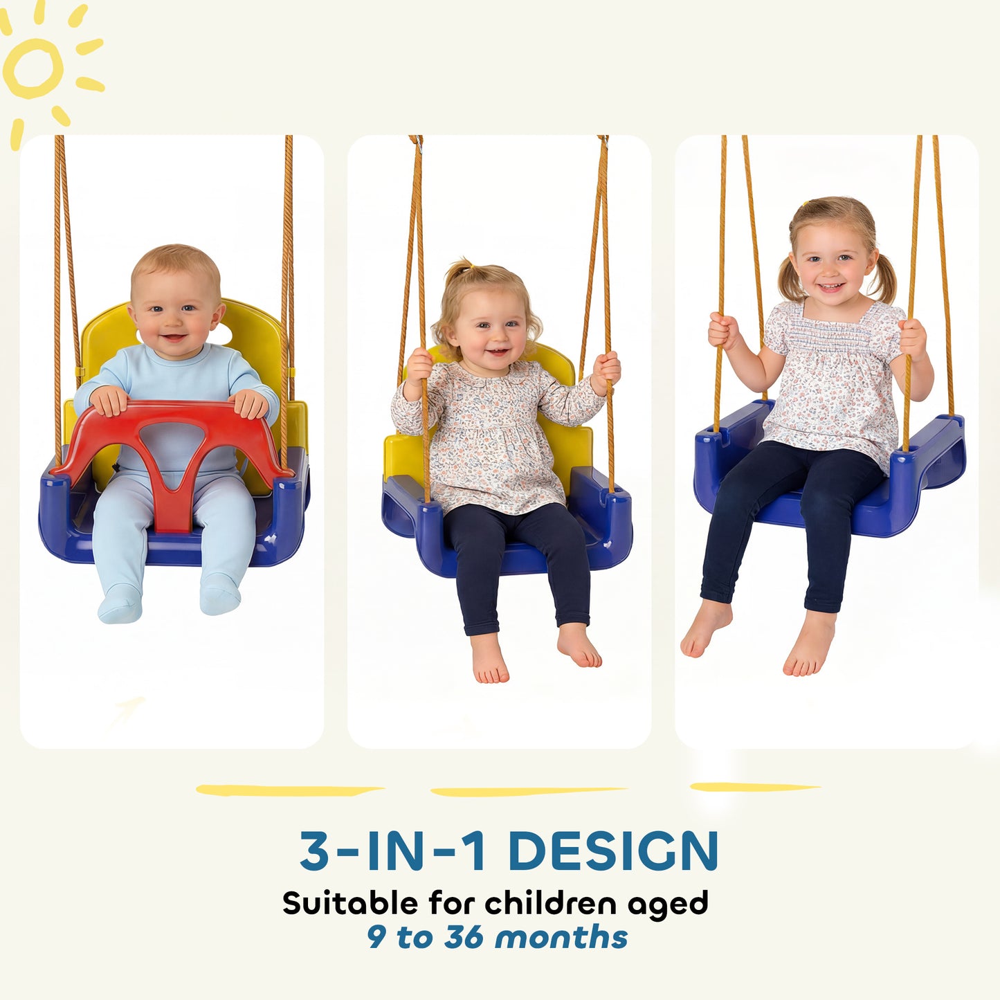 3 in 1 Detachable Kids Swing Seat with Seatbelt
