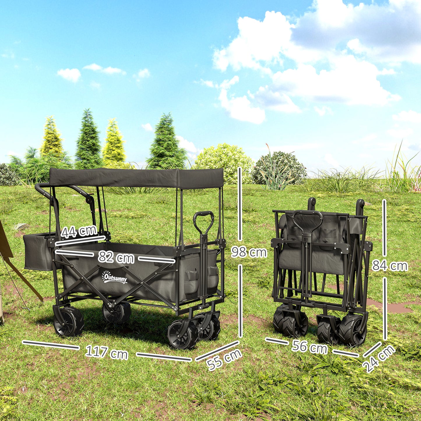 Folding Trolley Cart Storage Wagon Beach Trailer 4 Wheels