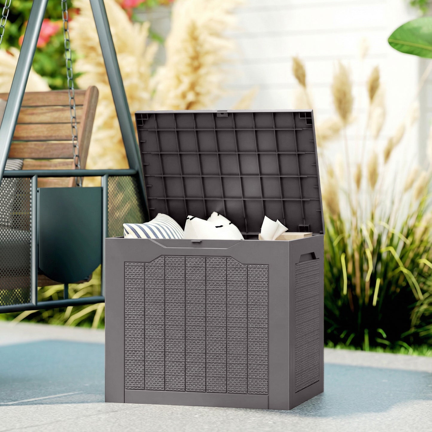 93L Plastic Garden Storage Box, Outdoor Storage Box with Handles
