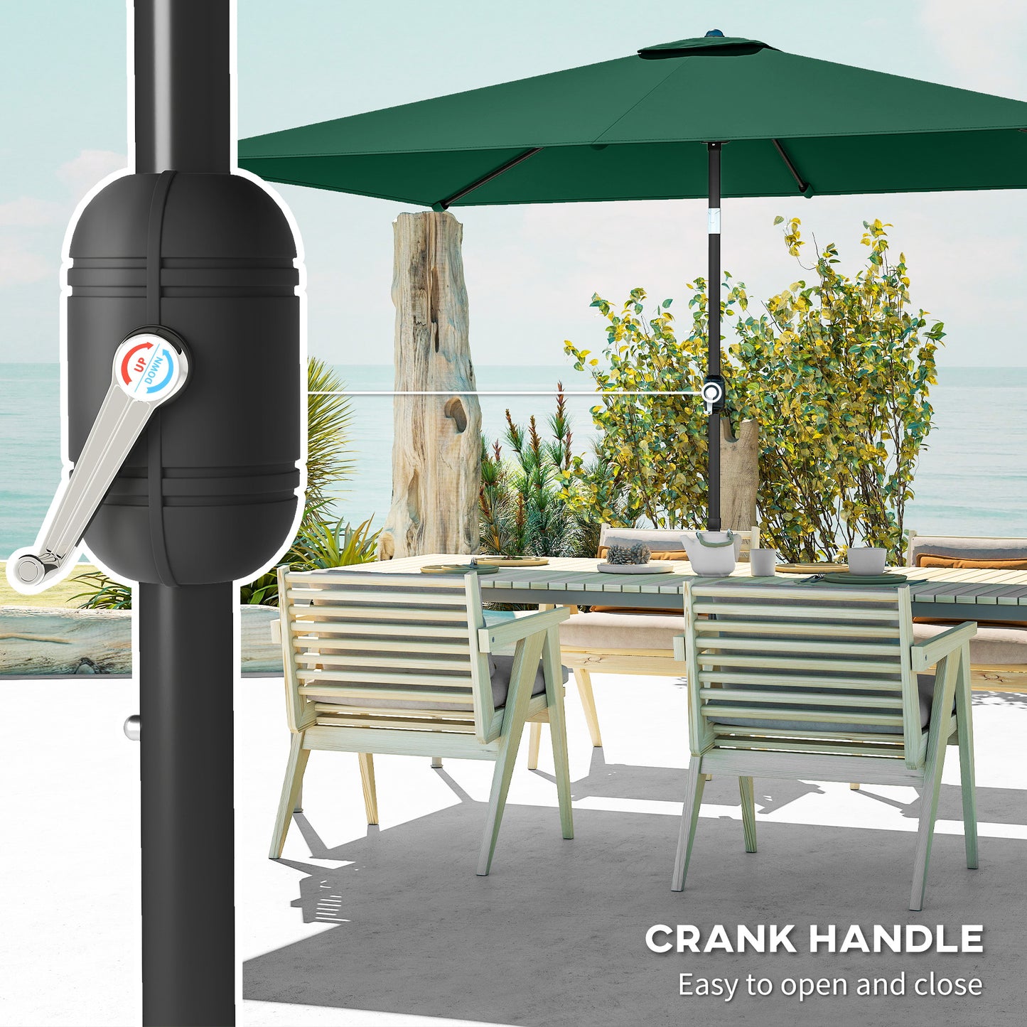 Garden Parasol, Parasol Umbrella with Crank Handle, Tilt Function