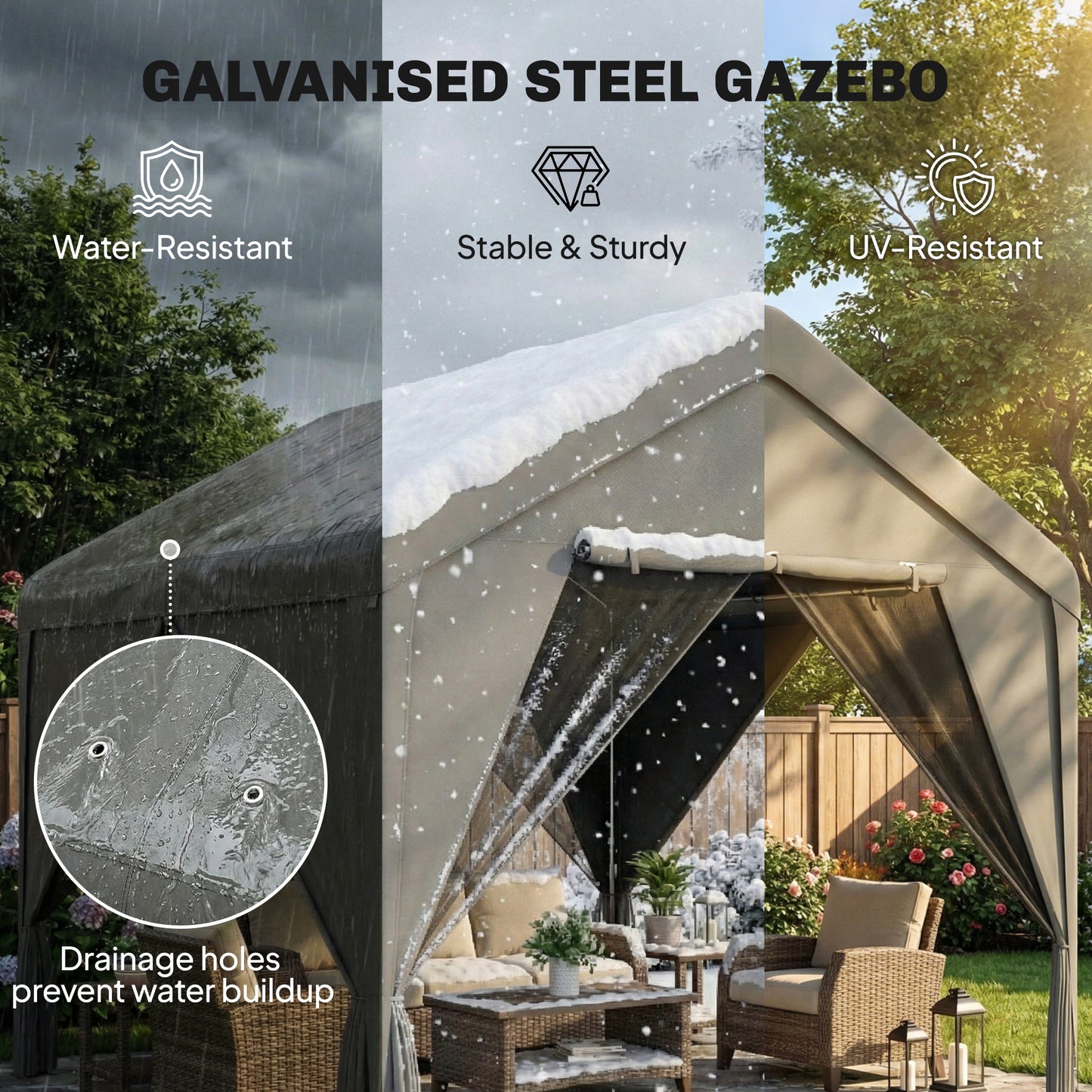 3 x 3 m Patio Gazebo with Netting & Curtains