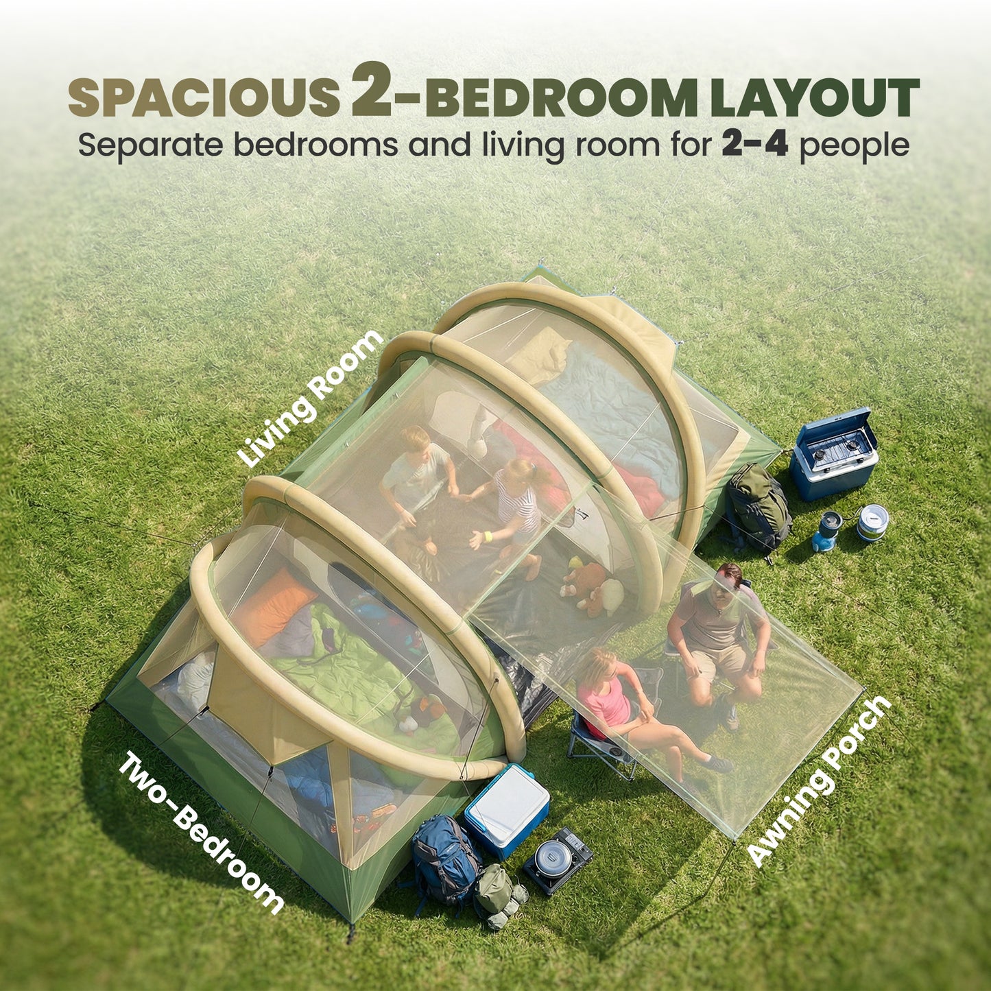 Inflatable Tent 2 Bedroom 3000mm Waterproof Windproof Air Tent