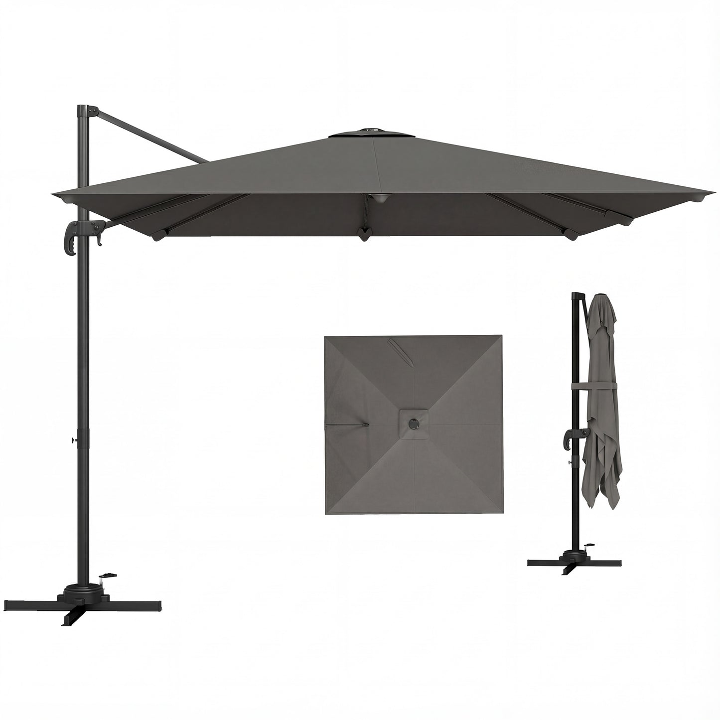 3 x 3 m Cantilever Parasol, Square Patio Umbrella with Crank Handle