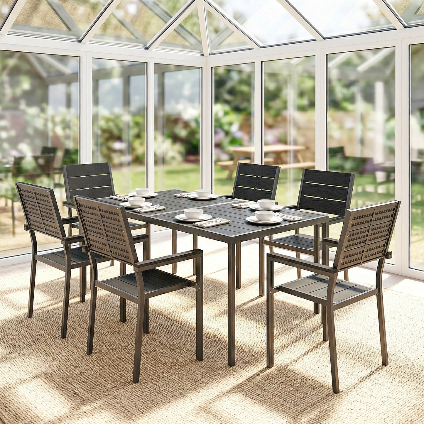 7 Pieces Outdoor Dining Set, Patio Table and Chairs for 6