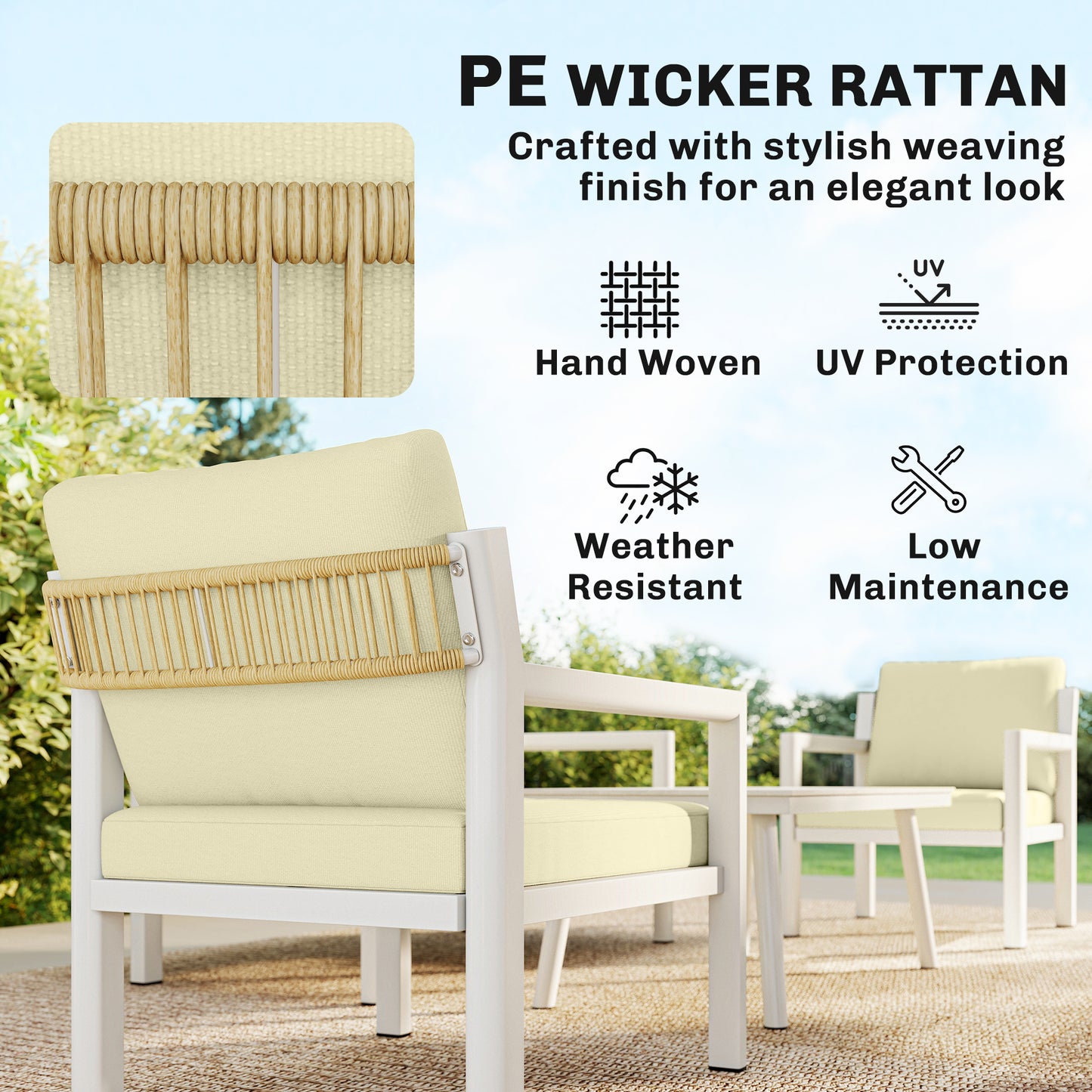 4 Seater Rattan Garden Furniture Set with 2 Armchairs, Loveseat (1)