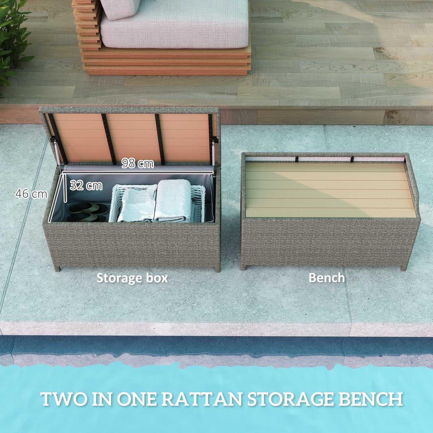 130 L Rattan Garden Storage Box, with Seat