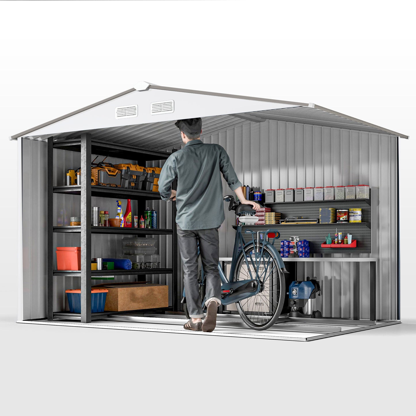 Metal Bike Shed, Mobility Scooter Shed House with Foundation Kit