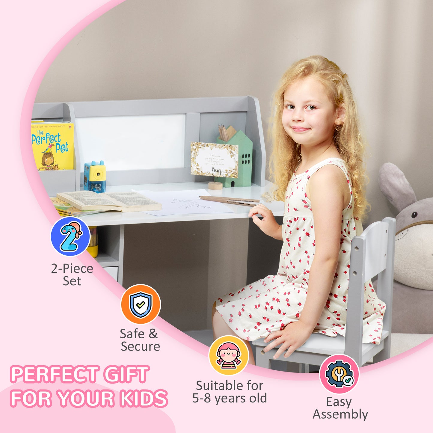 Kids Table and Chair Set w/ Whiteboard