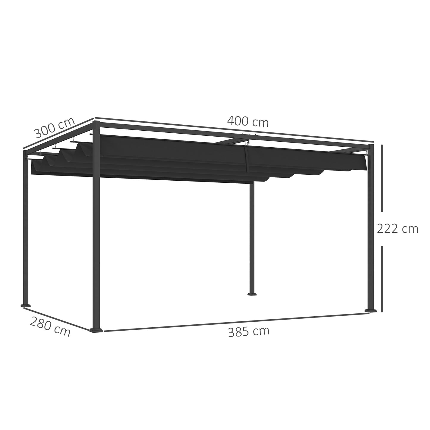4 x 3m Metal Pergola, with Retractable Canopy Roof