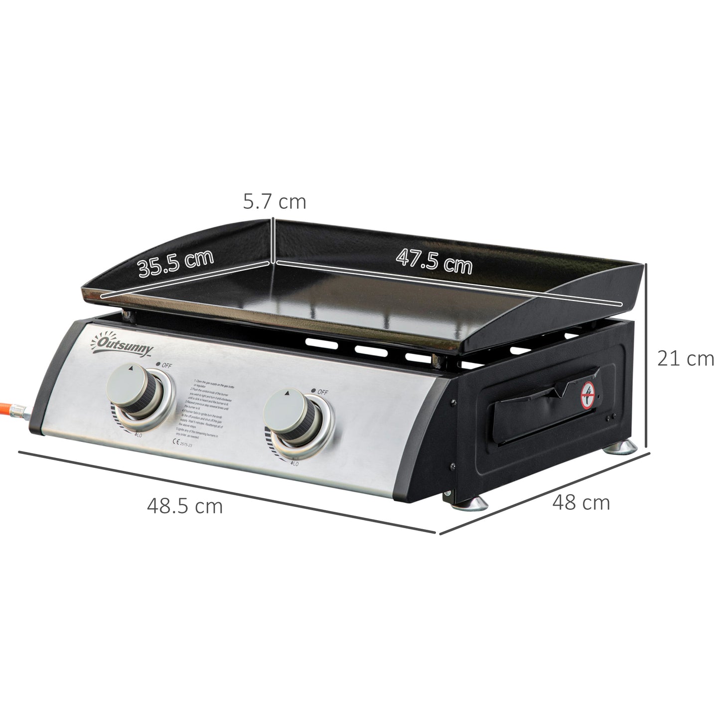 Gas Plancha Barbecue Grill with 2 Stainless Steel Burner, 5kW