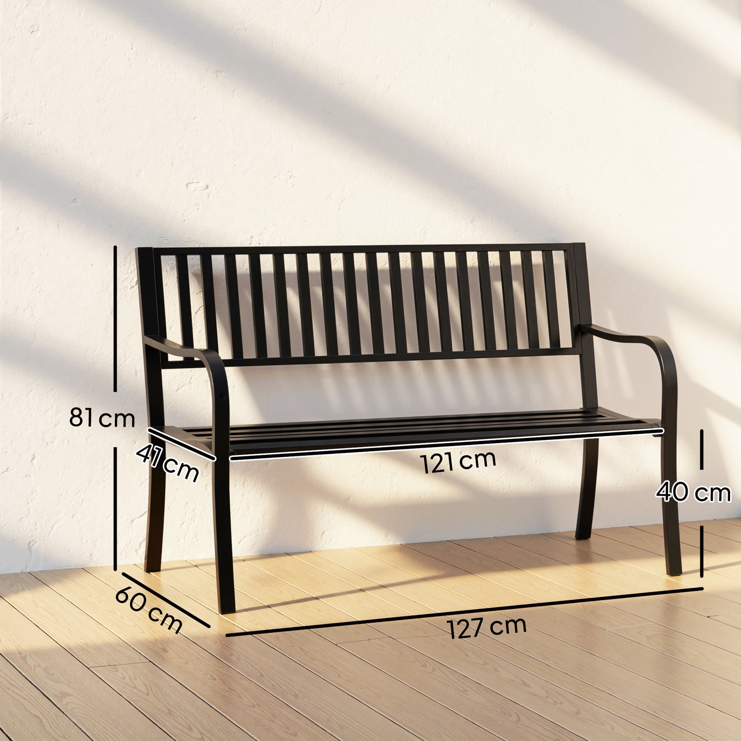 Metal Garden Bench Loveseat with Slatted Seat