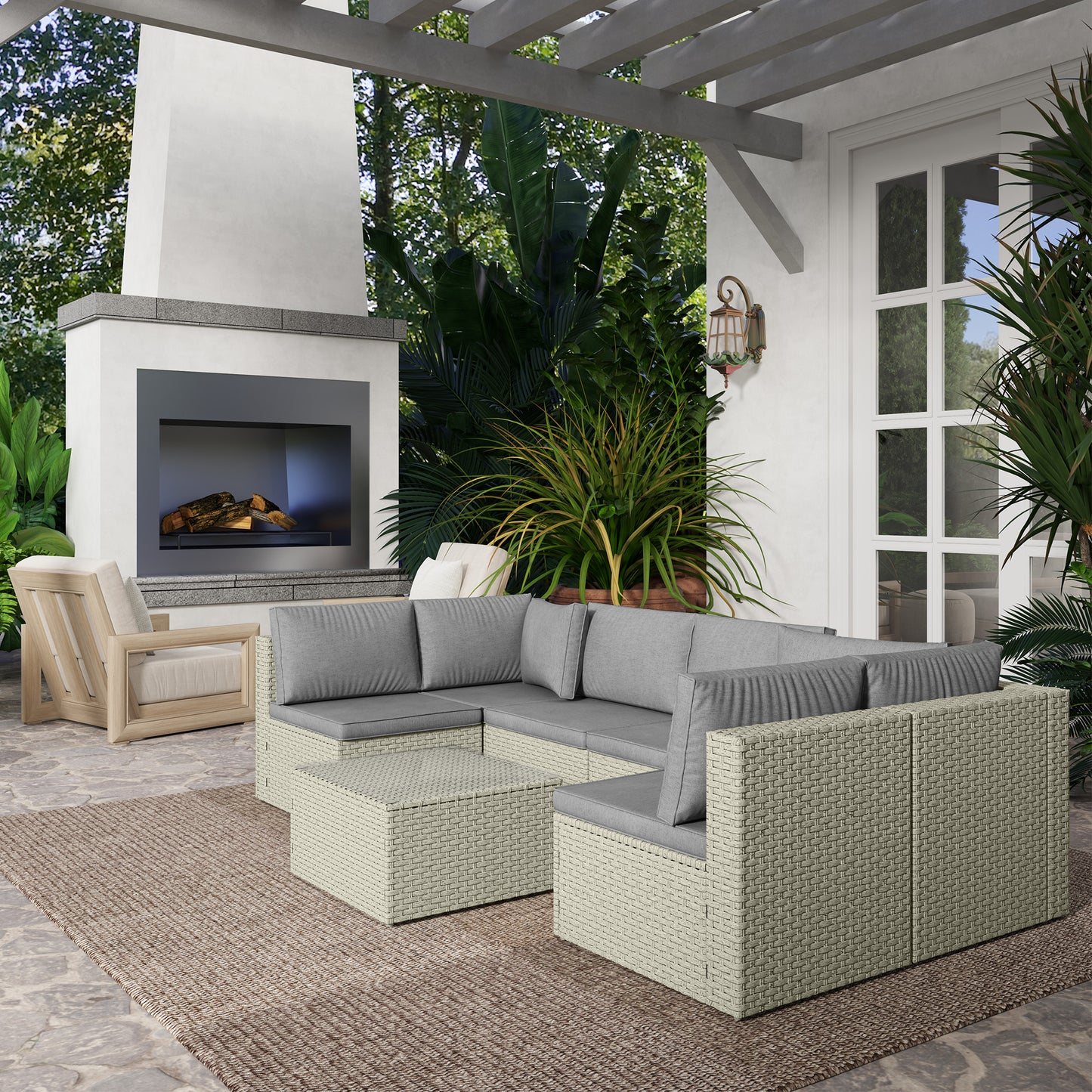 Seven-Piece Modular Rattan Set