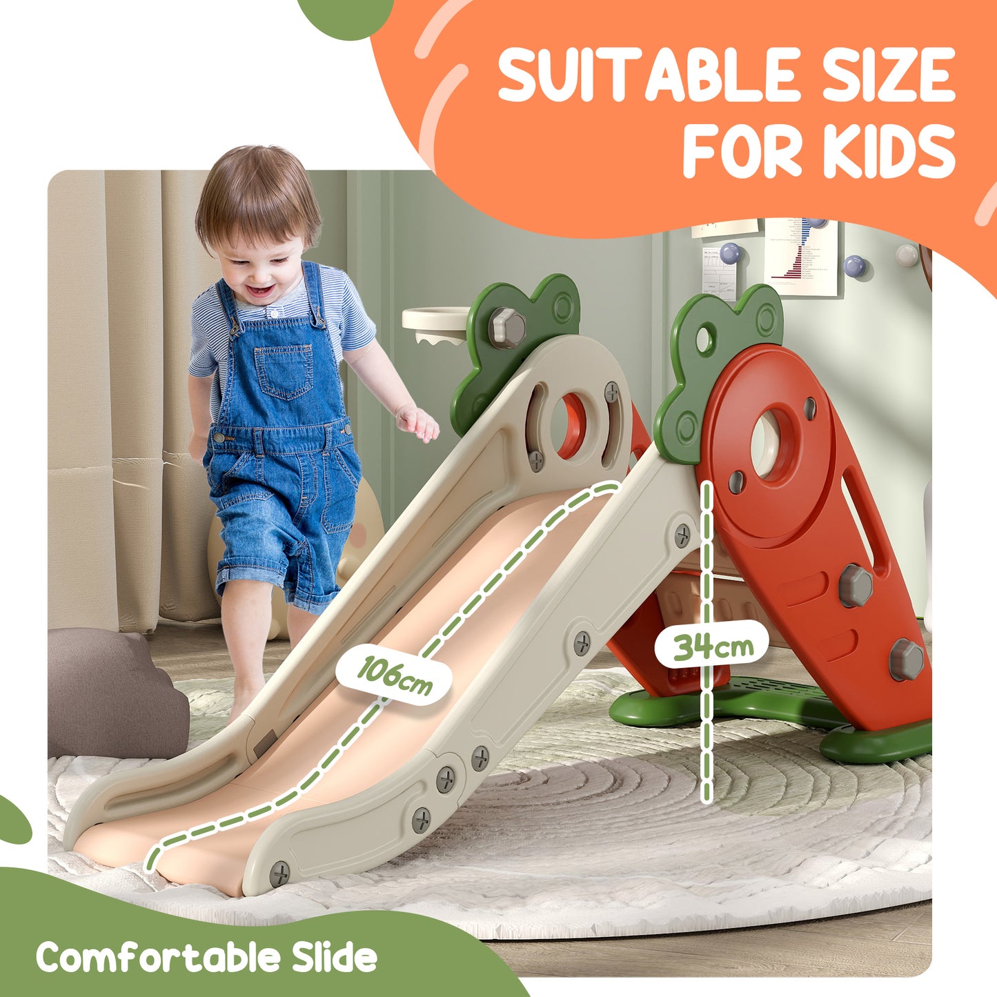 3 in 1 Foldable Toddler Slide with Basketball Hoop, Climber