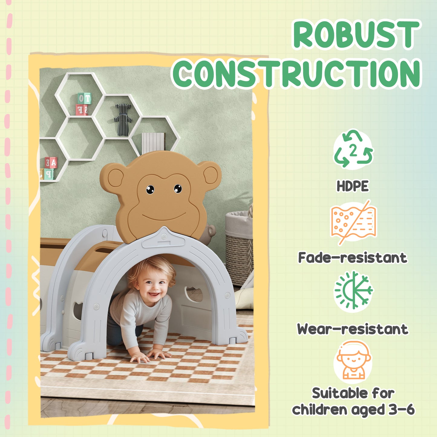 Monkey-Design Kids Play Tunnel for Crawling, Climbing