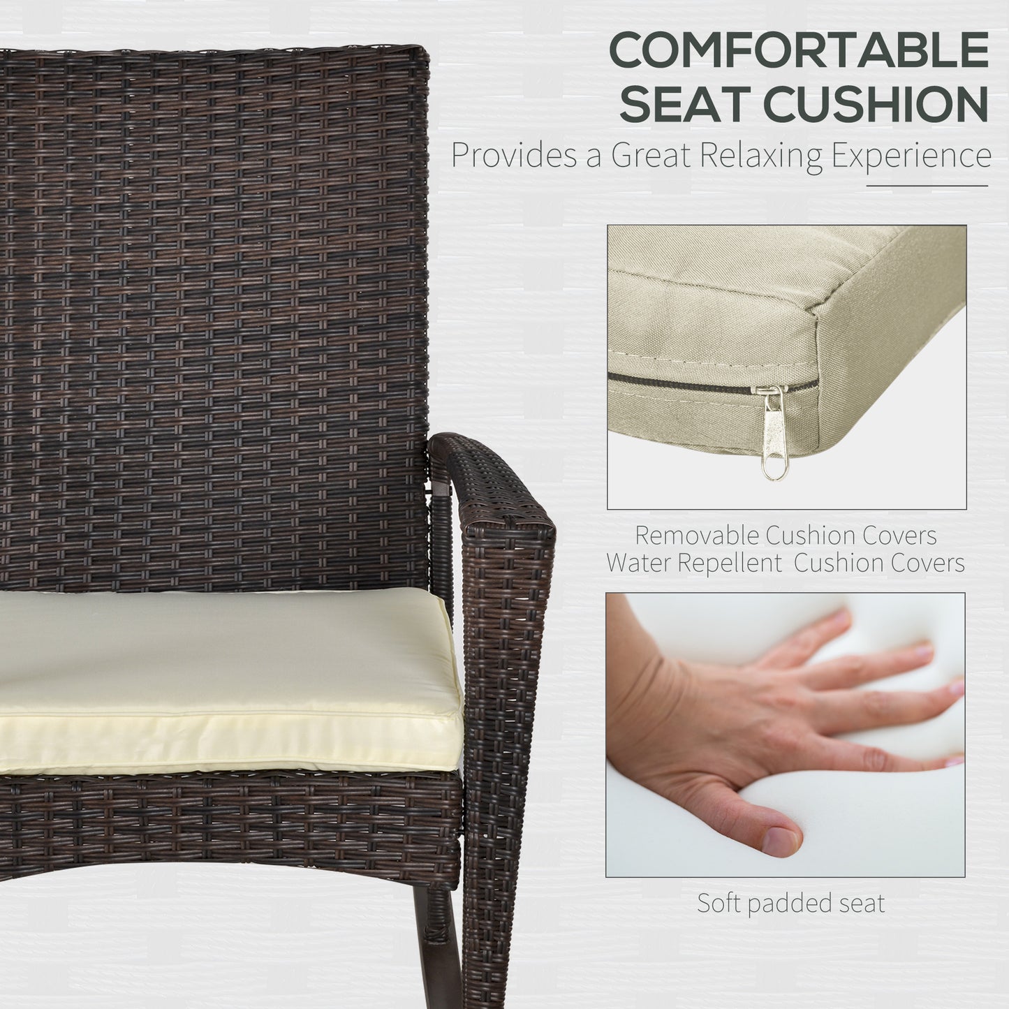 PE Rattan Garden Rocking Chair, Outdoor Rocking with Cushion