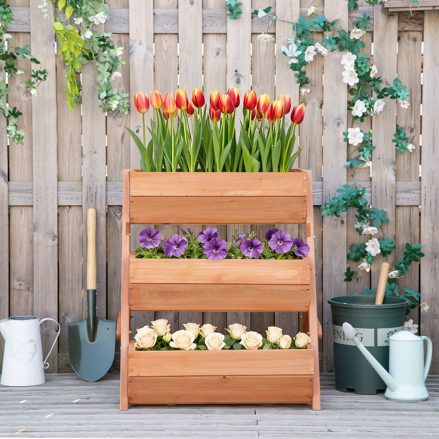 3 Tier Raised Garden Bed Wooden Elevated Planter Box Kit