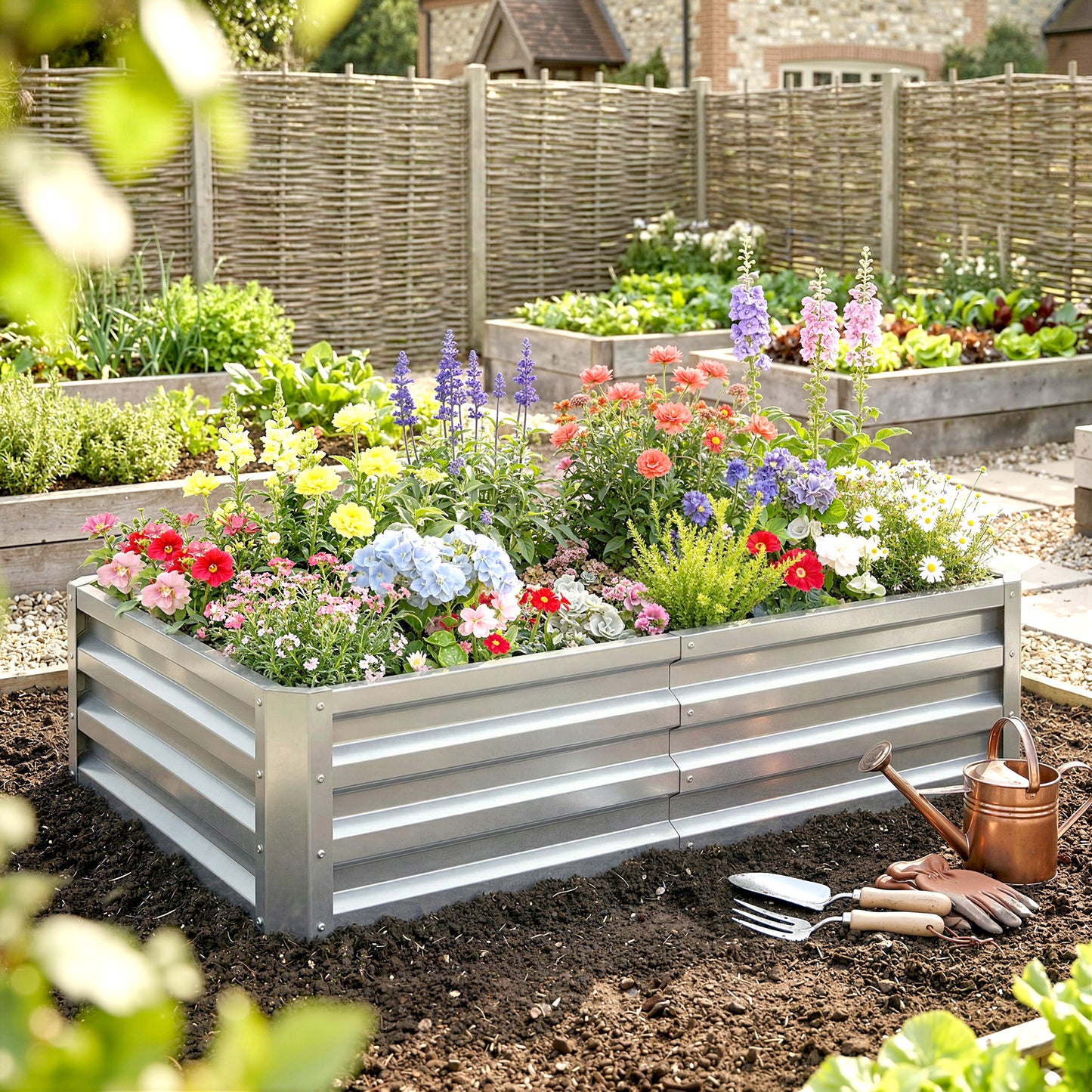Raised Beds for Garden, Galvanized Outdoor Planters