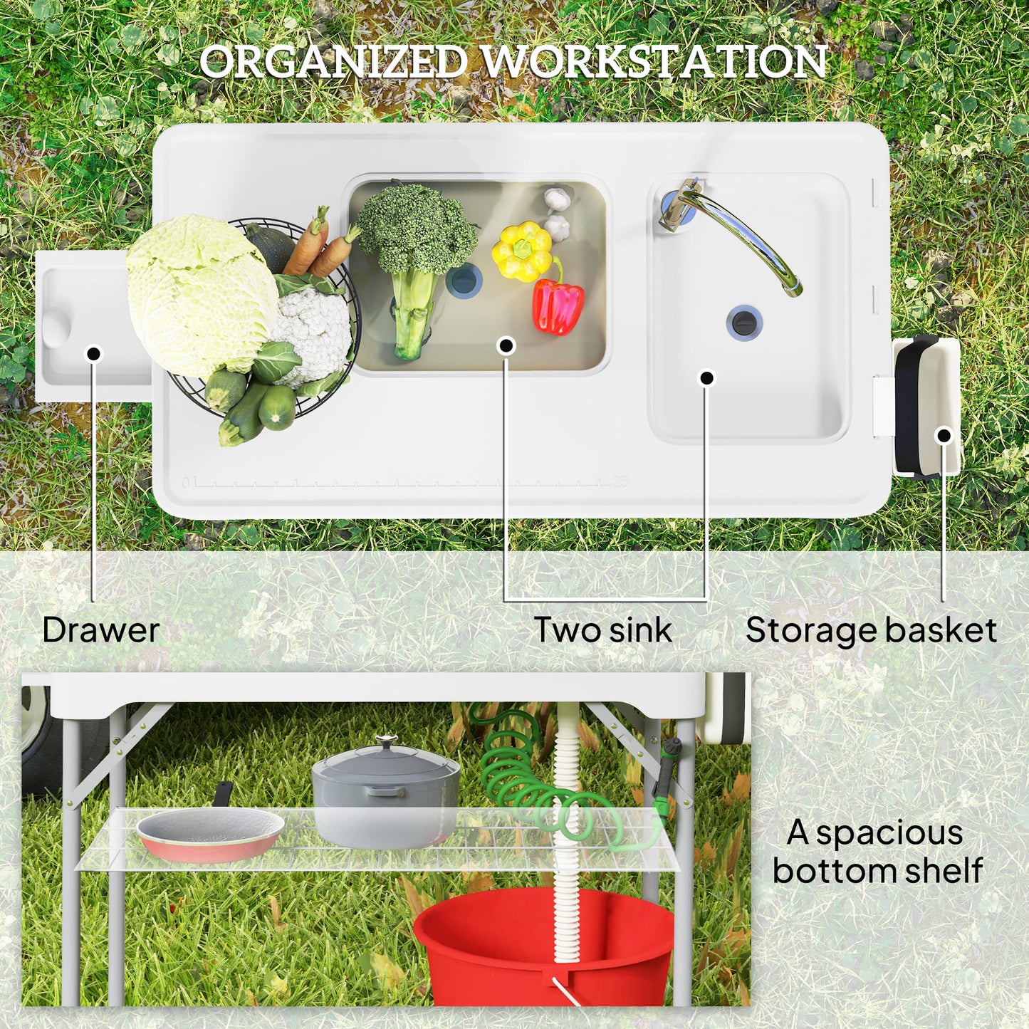 Folding Fish Cleaning Table with Sinks