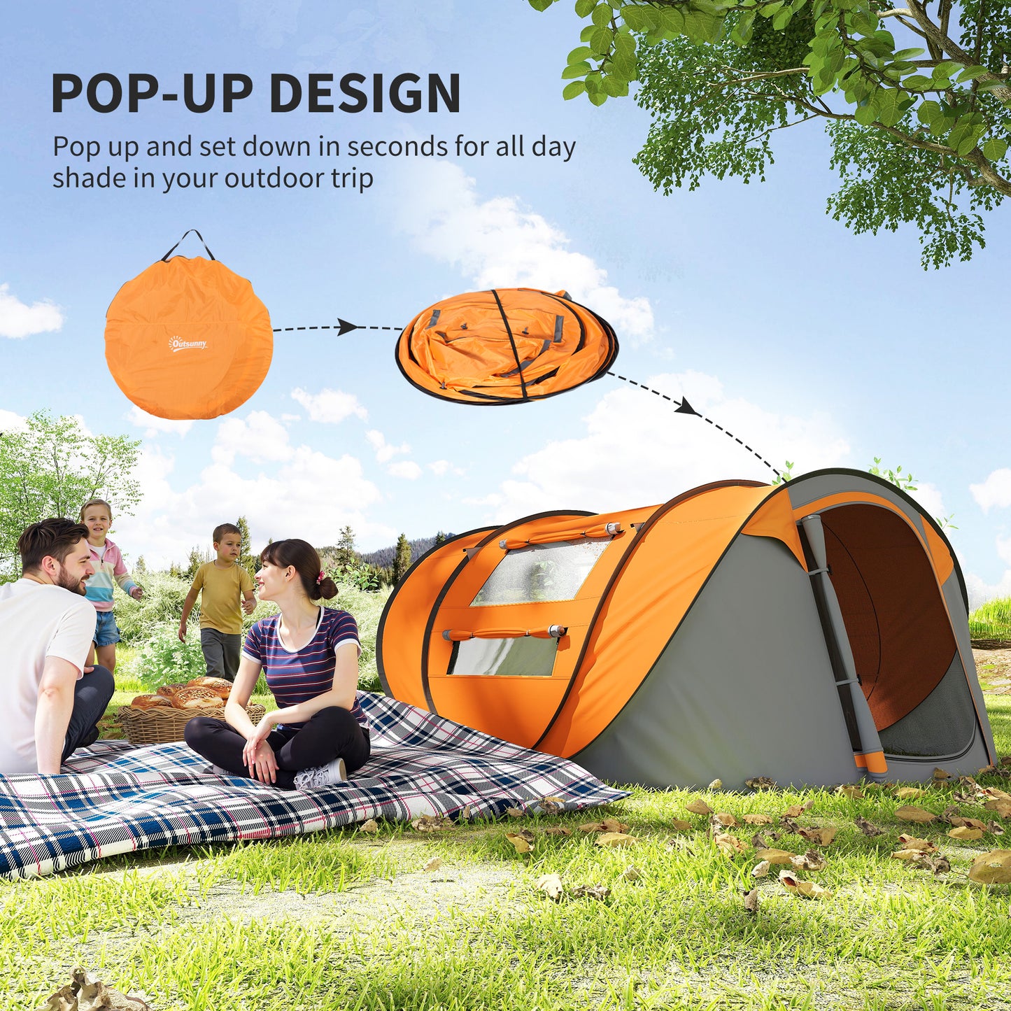 4 Person Pop-up Camping Tent Family Tent with Ground Sheet