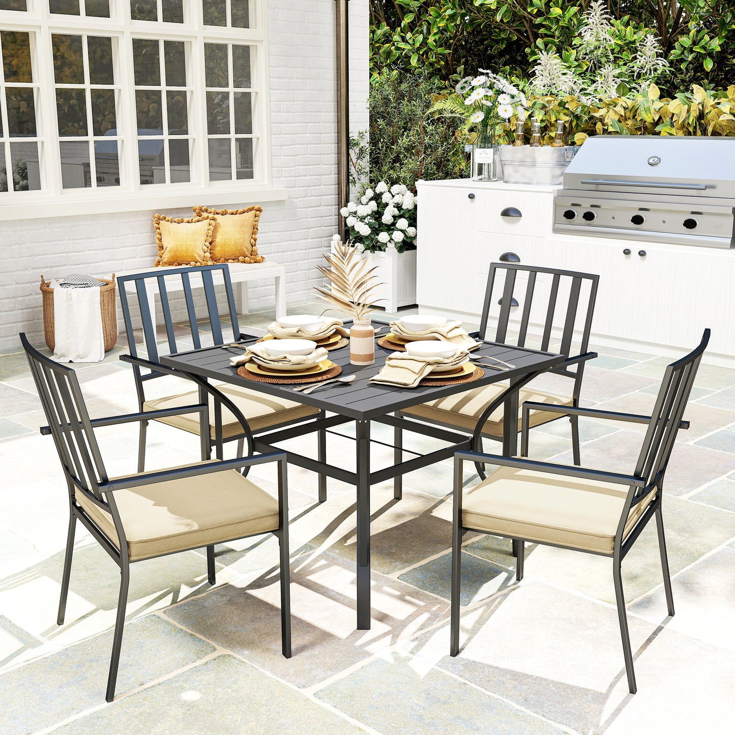 5 Pieces Garden Dining Set with Cushions